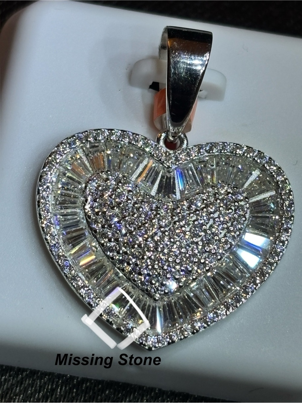 .925 Sterling Silver 3ct. VVS Moissanite Double Halo Heart Pendant - Picture 4 of 9